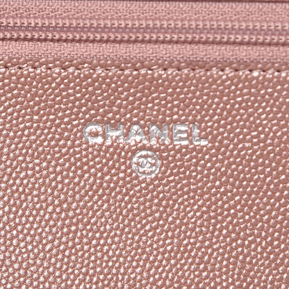 Chanel Metallic Caviar Chevron Quilted Vintage Mademoiselle Wallet On Chain WOC Pink 8 of 11