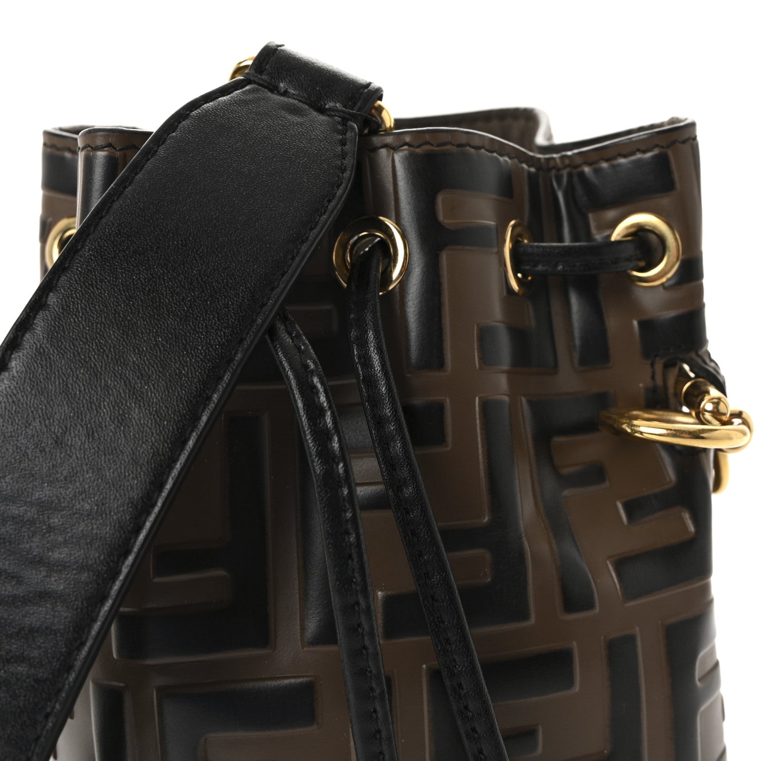 Fendi Vitello Liberty F is Fendi Bi-Color FF 1974 Embossed Mini Mon Tresor Bucket Bag Maya Black 8 of 10