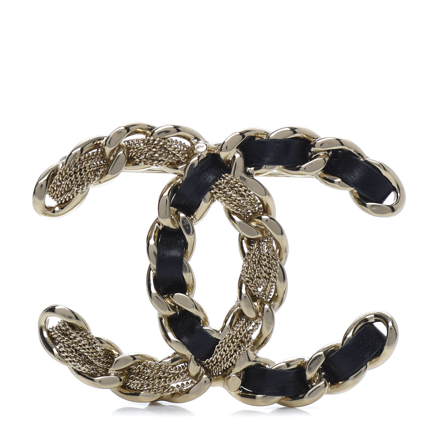 Chanel Metal Chain French New Wave CC Brooch Black Gold 1 of 5