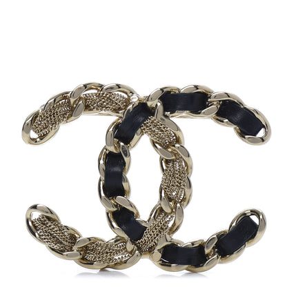 Chanel Metal Chain French New Wave CC Brooch Black Gold 1 of 5