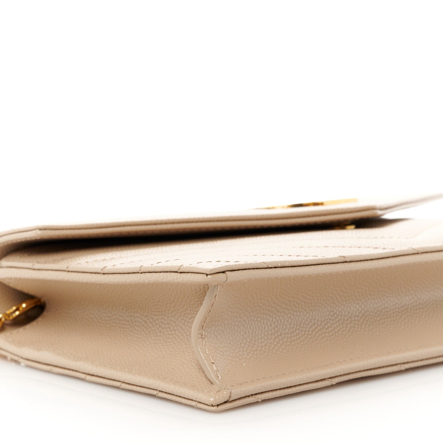 Grain De Poudre Matelasse Chevron Monogram Envelope Chain Wallet Dark Beige