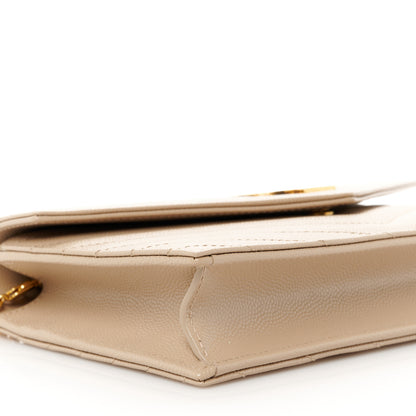 Saint Laurent Grain De Poudre Matelasse Chevron Monogram Envelope Chain Wallet Dark Beige 8 of 10