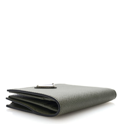 Prada Saffiano Zip Top Compact Wallet Dark Green 4 of 6