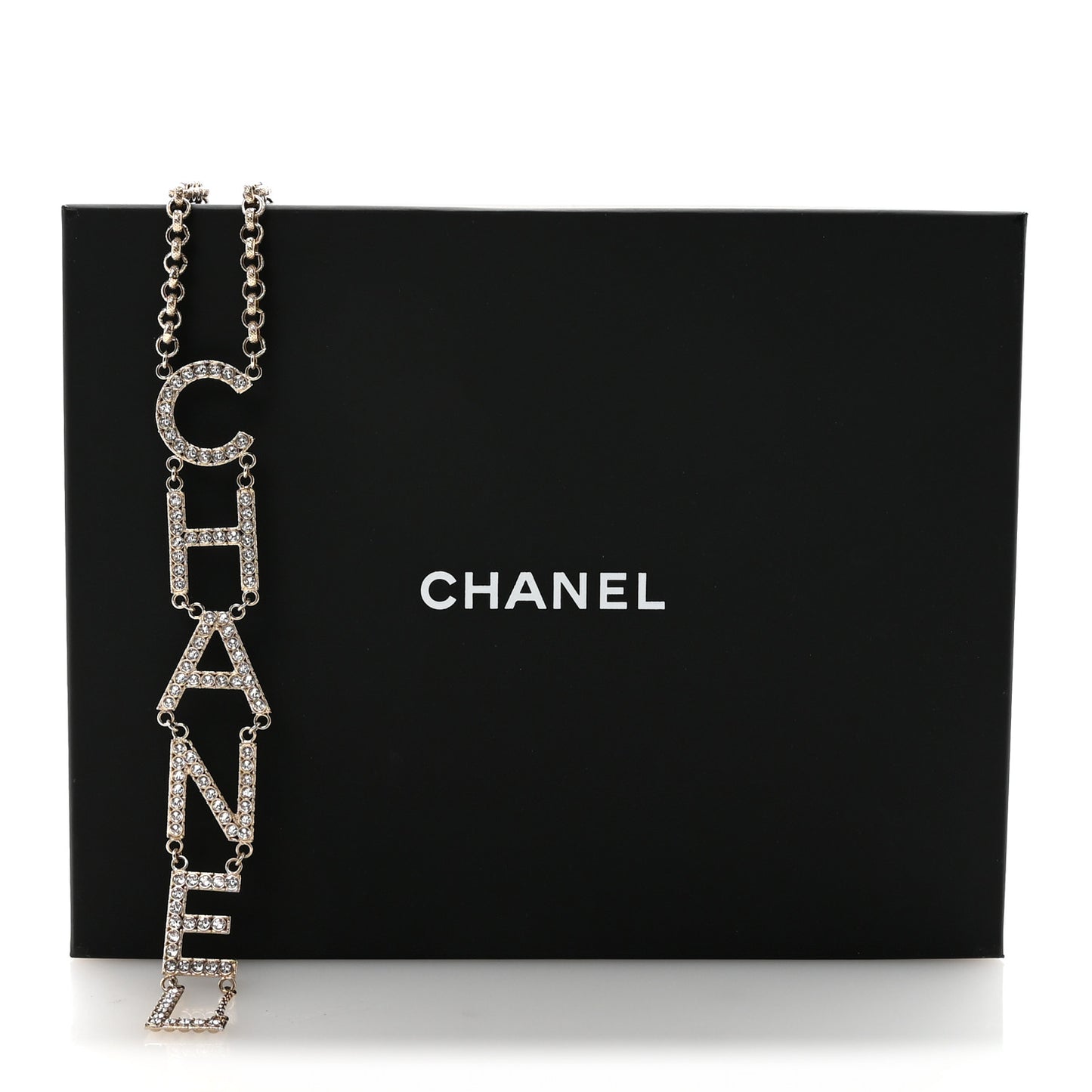 Metal Crystal Cha-Nel Logo Necklace Gold