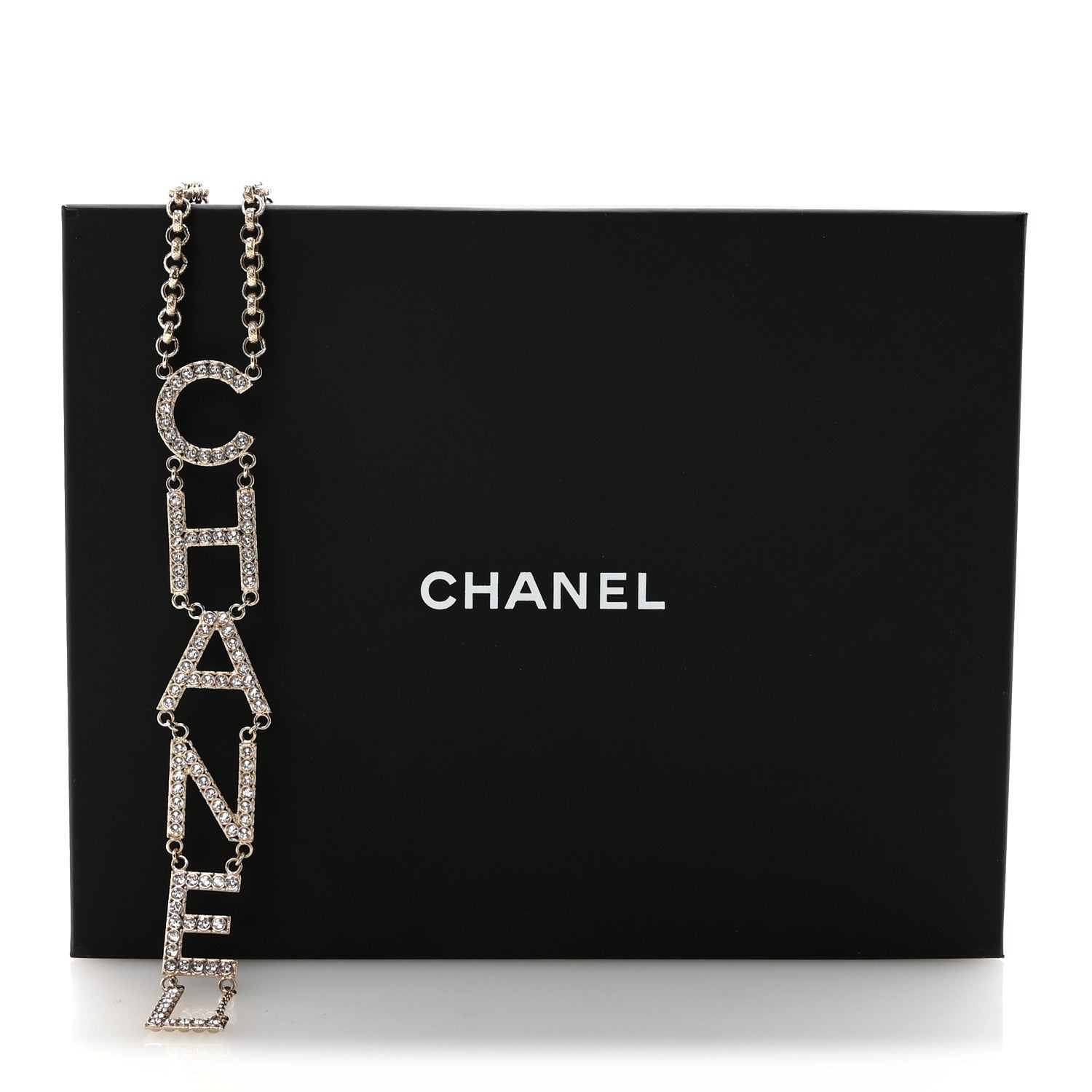 Chanel Metal Crystal Cha-Nel Logo Necklace Gold 7 of 7