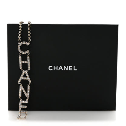 Chanel Metal Crystal Cha-Nel Logo Necklace Gold 7 of 7