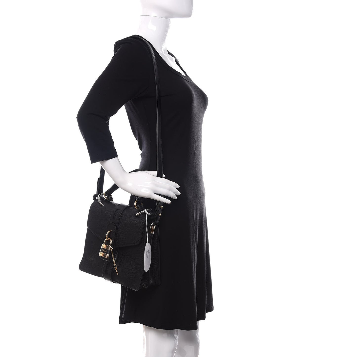 Shiny Grained Calfskin Small Aby Day Shoulder Bag Black