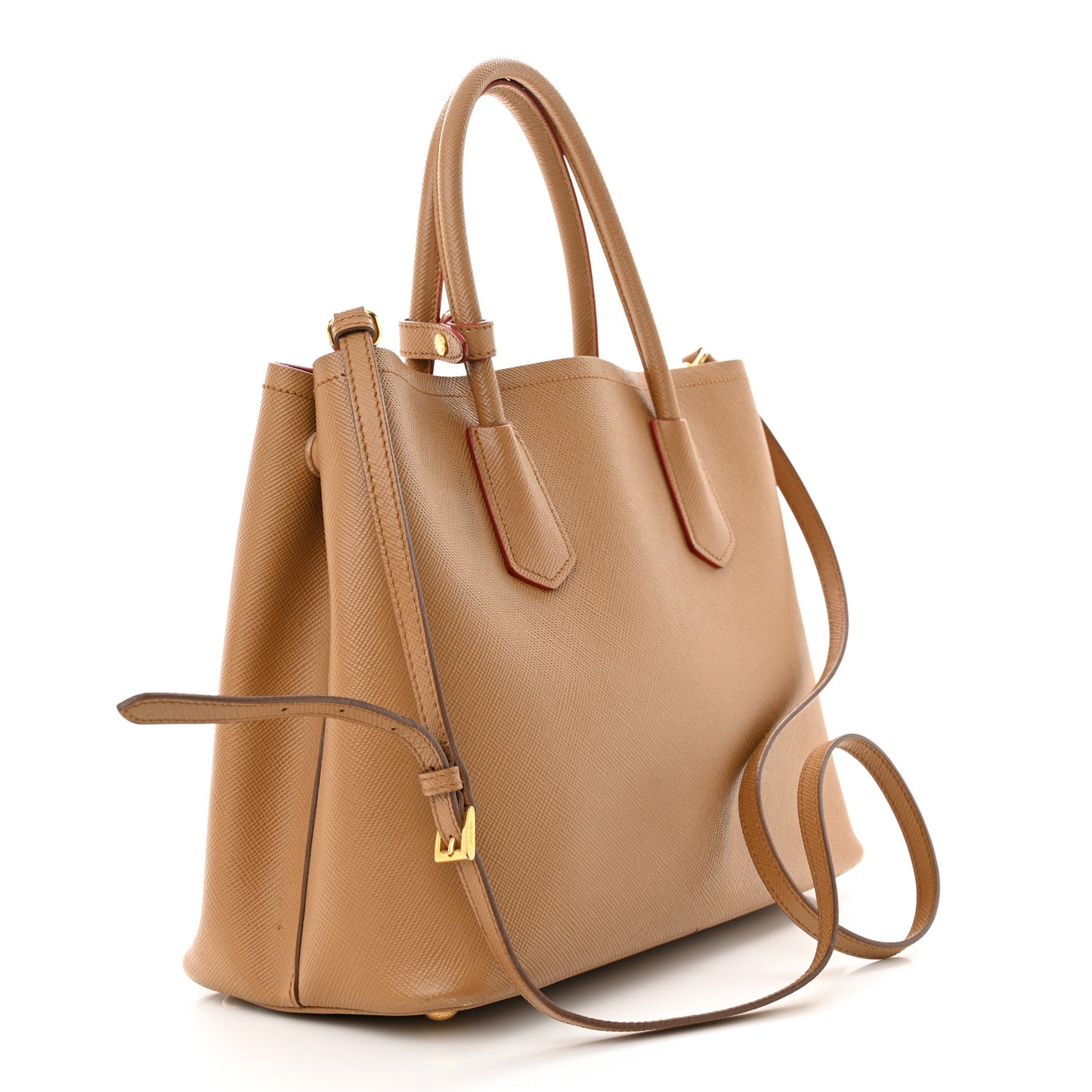 Saffiano Cuir Small Double Bag Caramel Fuoco