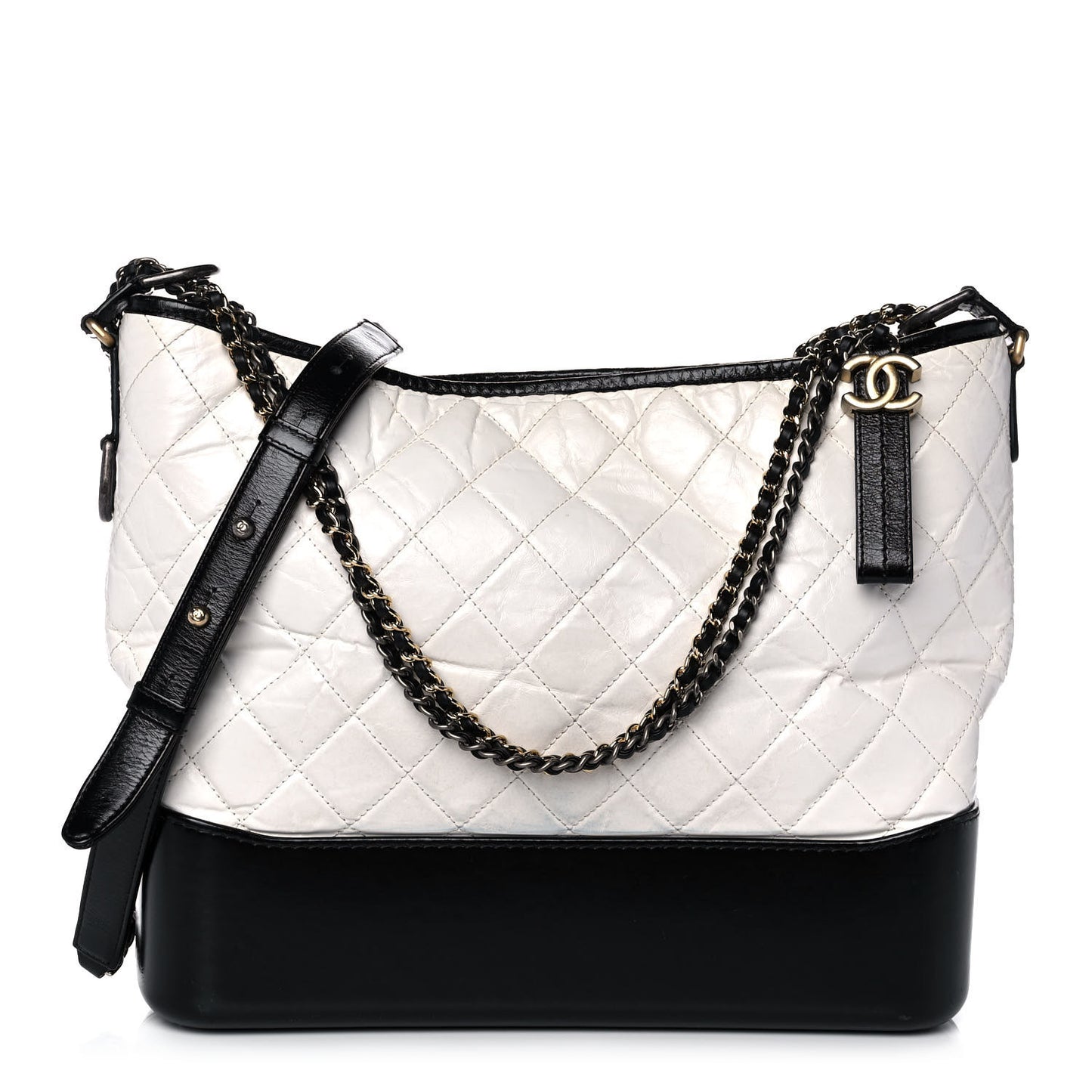 Aged Calfskin Quilted Large Gabrielle Hobo White Black