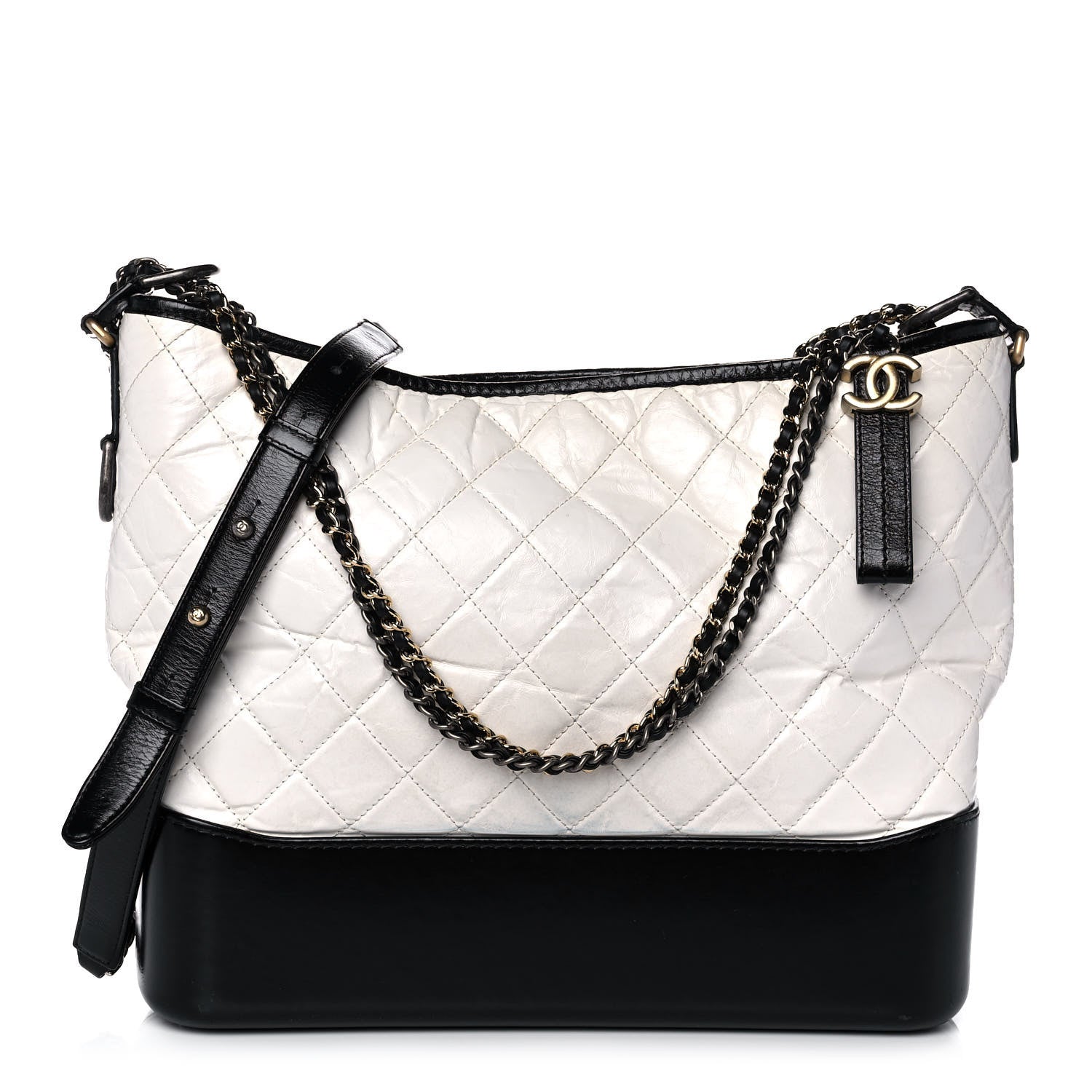 Chanel Aged Calfskin Quilted Large Gabrielle Hobo White Black 1 of 9