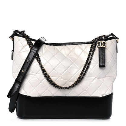 Chanel Aged Calfskin Quilted Large Gabrielle Hobo White Black 1 of 9