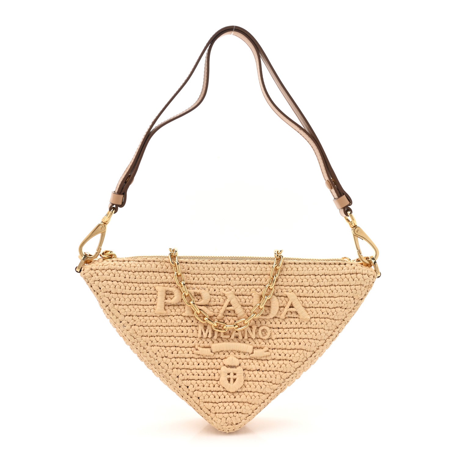 Prada Yarn Raffia Effect Crochet Triangle Shoulder Bag Naturale 1 of 9
