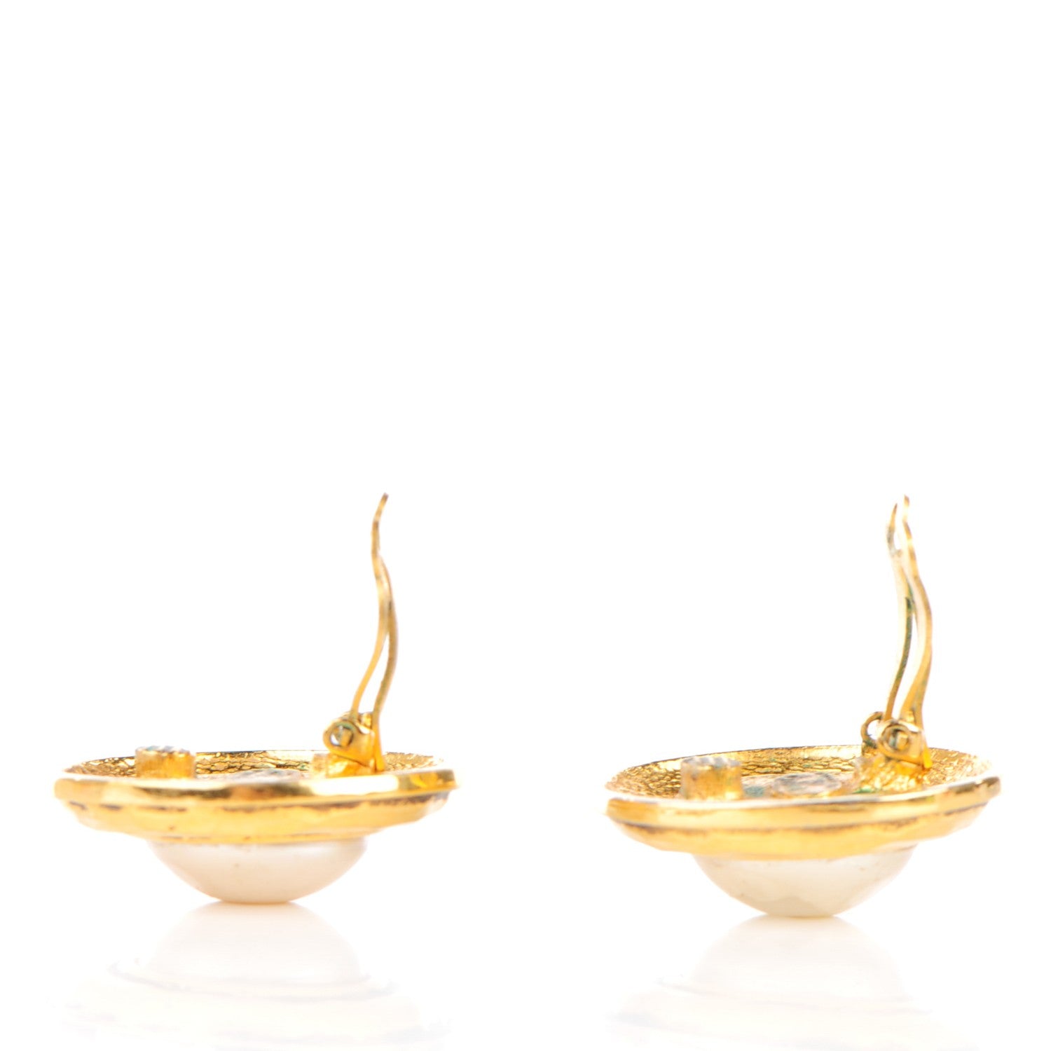 Chanel Mother of Pearl Round Clip On Earrings Gold 3 of 4
