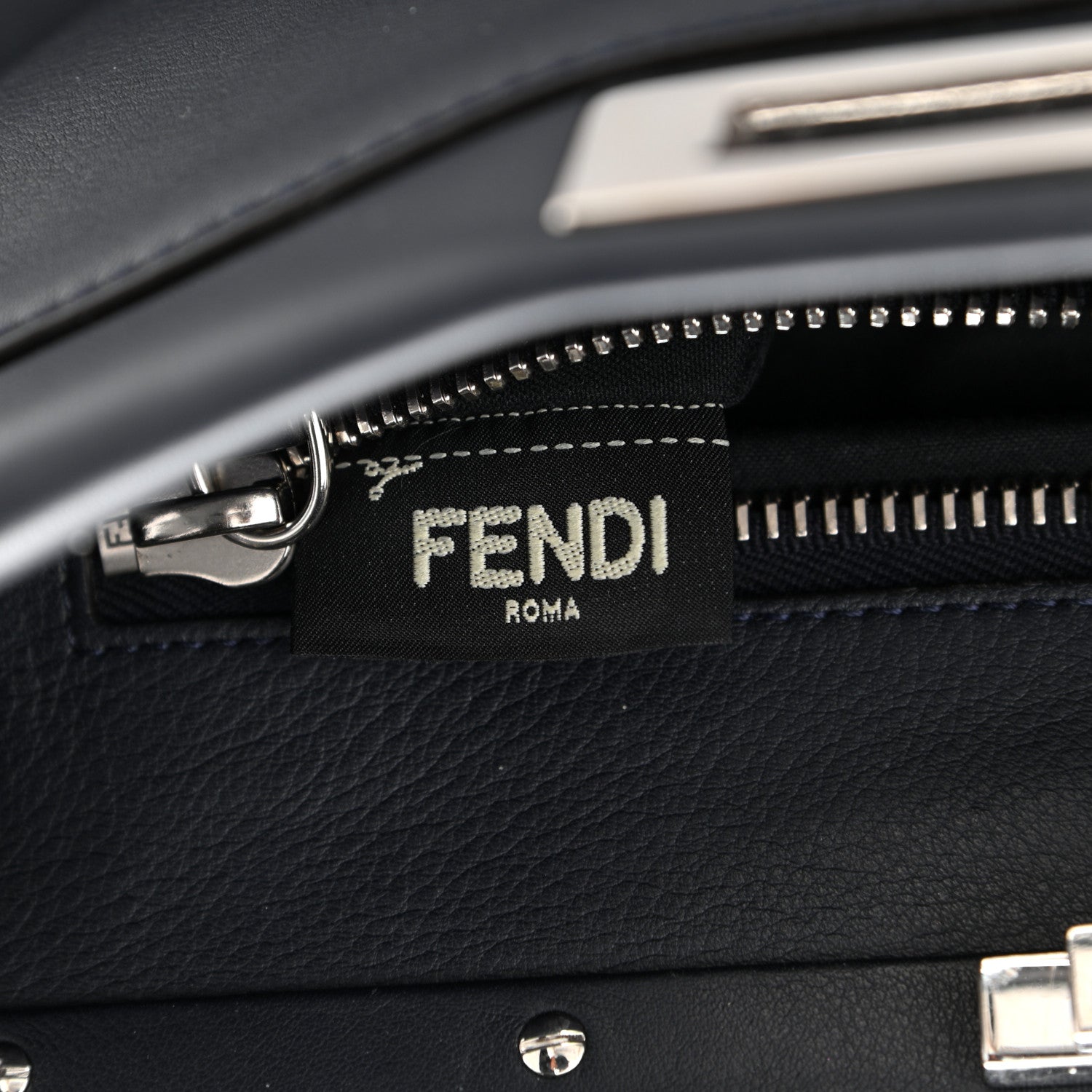 Fendi Vitello Seta Waves Bi-Color Medium Peekaboo Iconic Satchel Blue Notte Mostarda 13 of 20