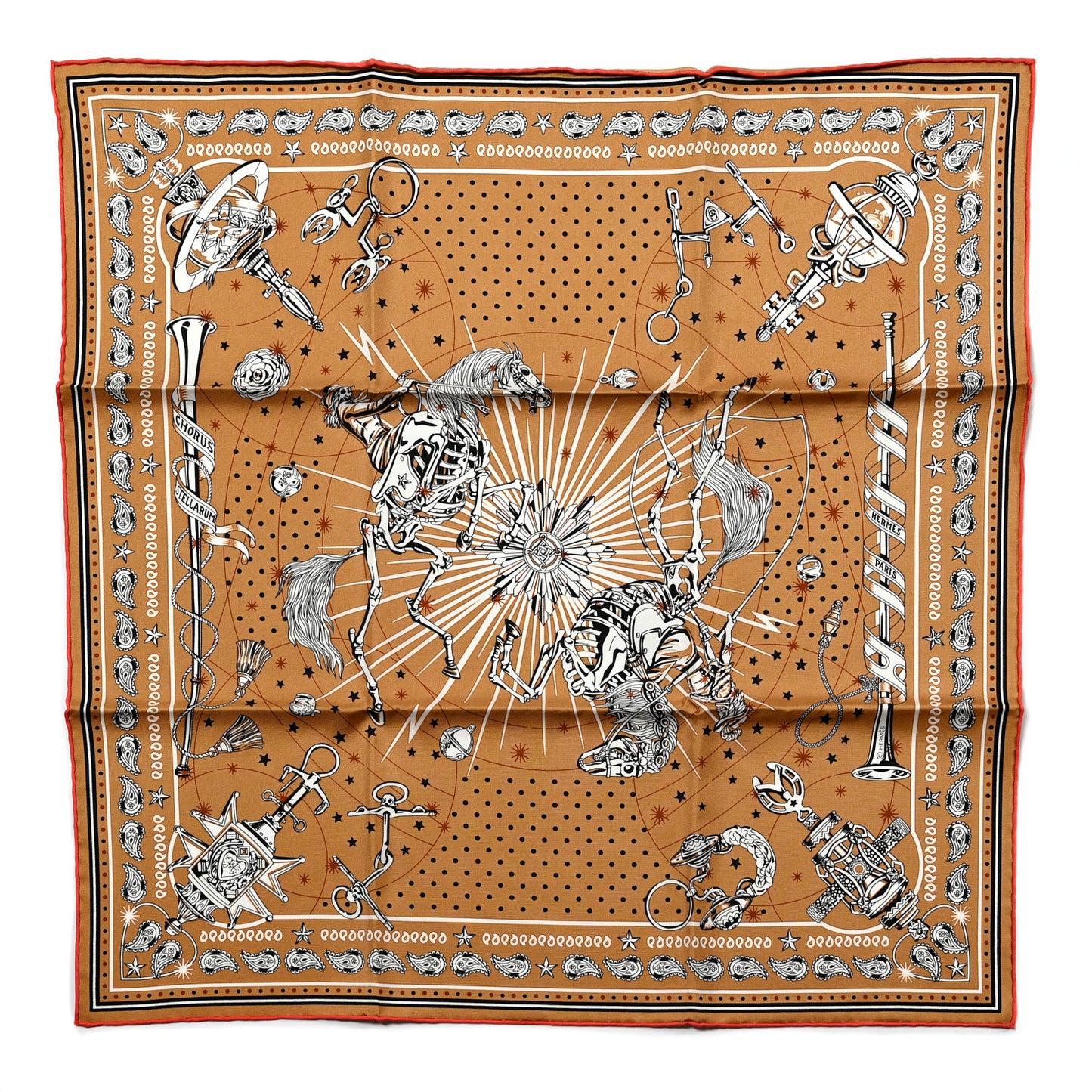Silk Chorus Stellarum Bandana Scarf 55 Beige Dore White