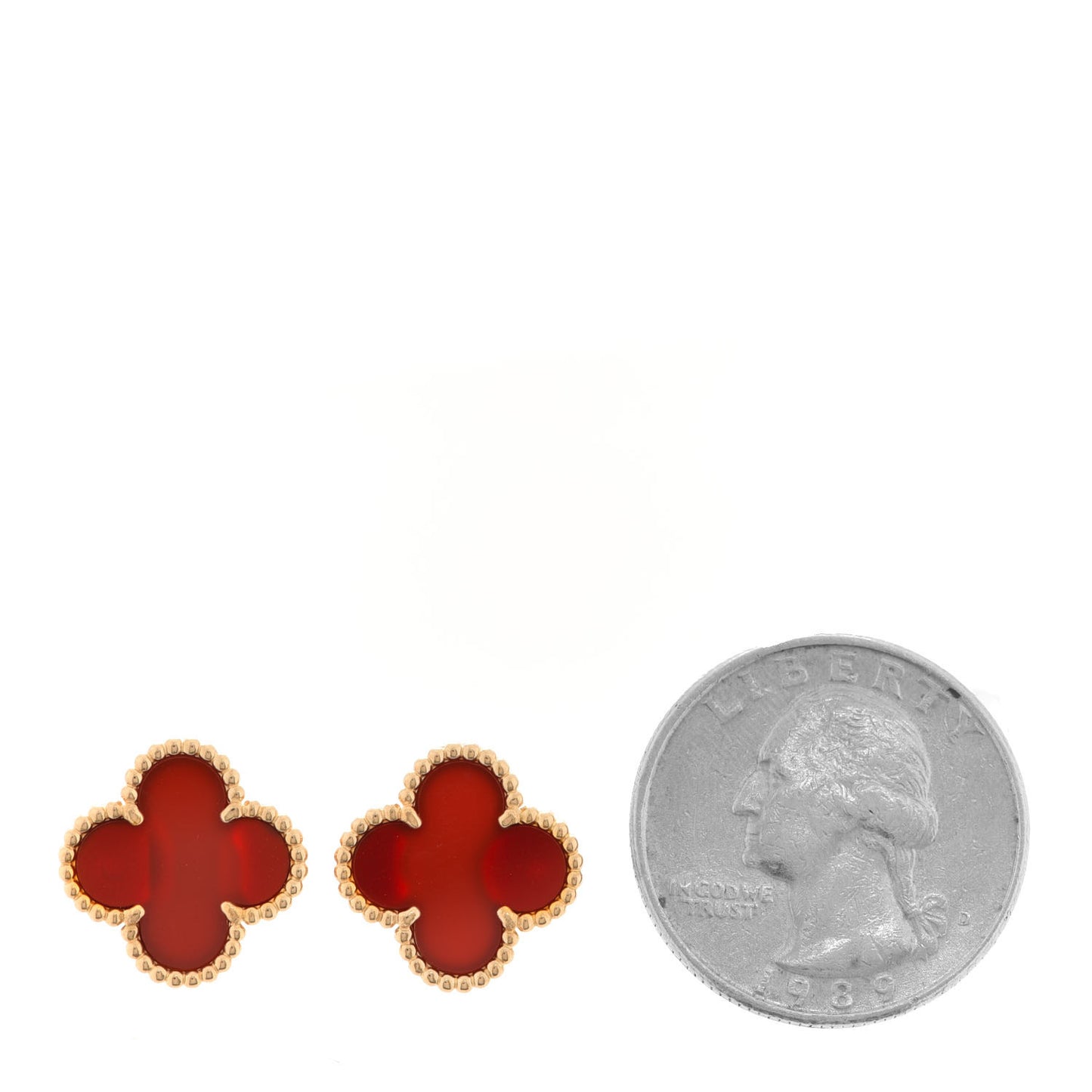 18K Yellow Gold Carnelian Vintage Alhambra Earrings