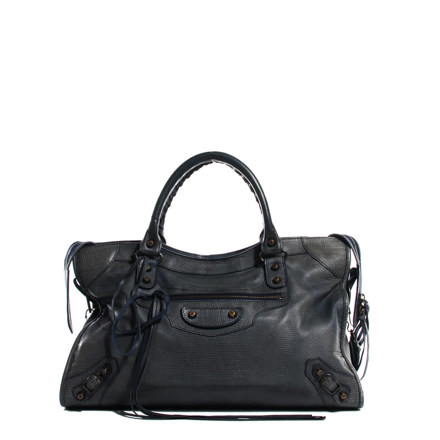 Agneau Classic Hardware Lizard Embossed City Dark Night