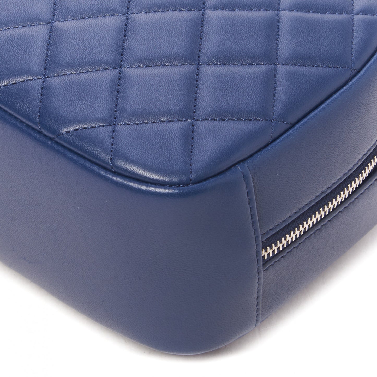 Lambskin Quilted Medium Curvy Pouch Cosmetic Case Blue