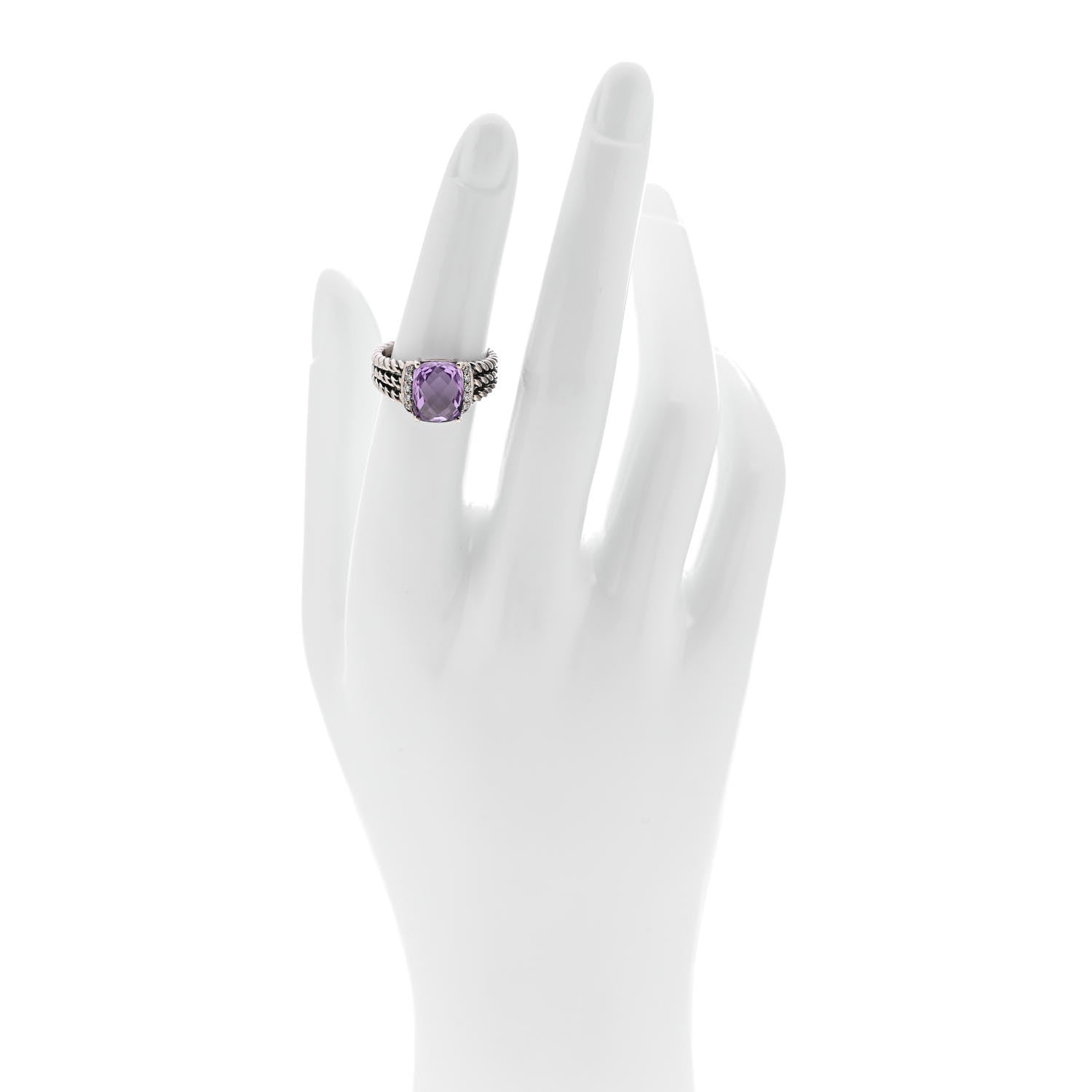 David Yurman Sterling Silver Diamond Amethyst 10mm Petite Wheaton Ring 51 5.75 2 of 5
