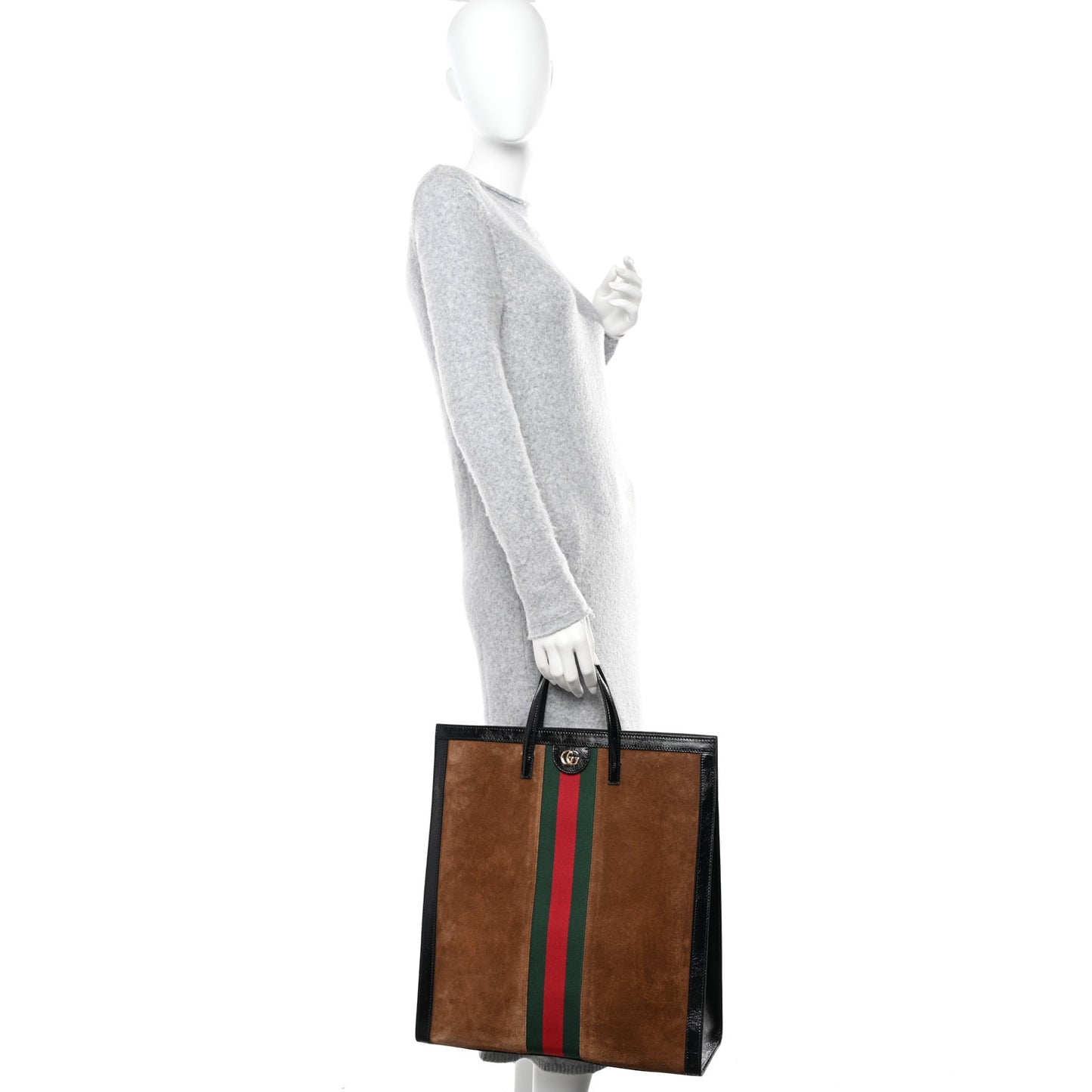 Suede Patent Web Ophidia Vertical Tote Nocciola Black