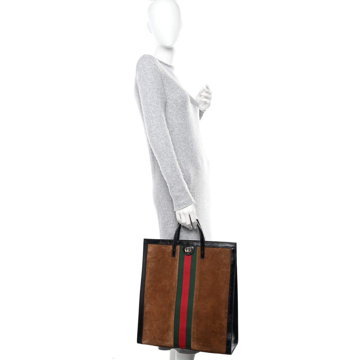 Gucci Suede Patent Web Ophidia Vertical Tote Nocciola Black 2 of 11