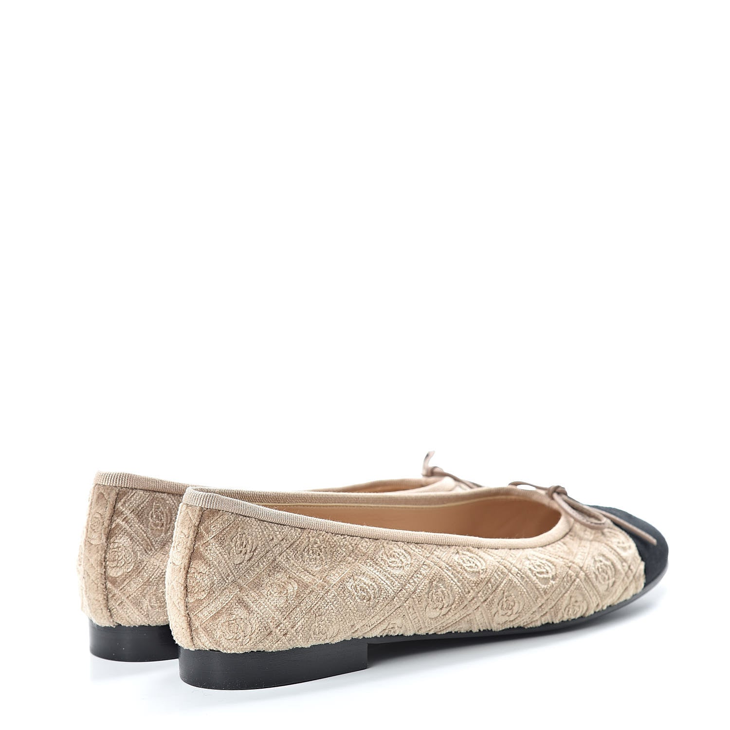 Chanel Velvet Grosgrain Cap Toe Ballerina Flats 39.5 Beige Black 4 of 9