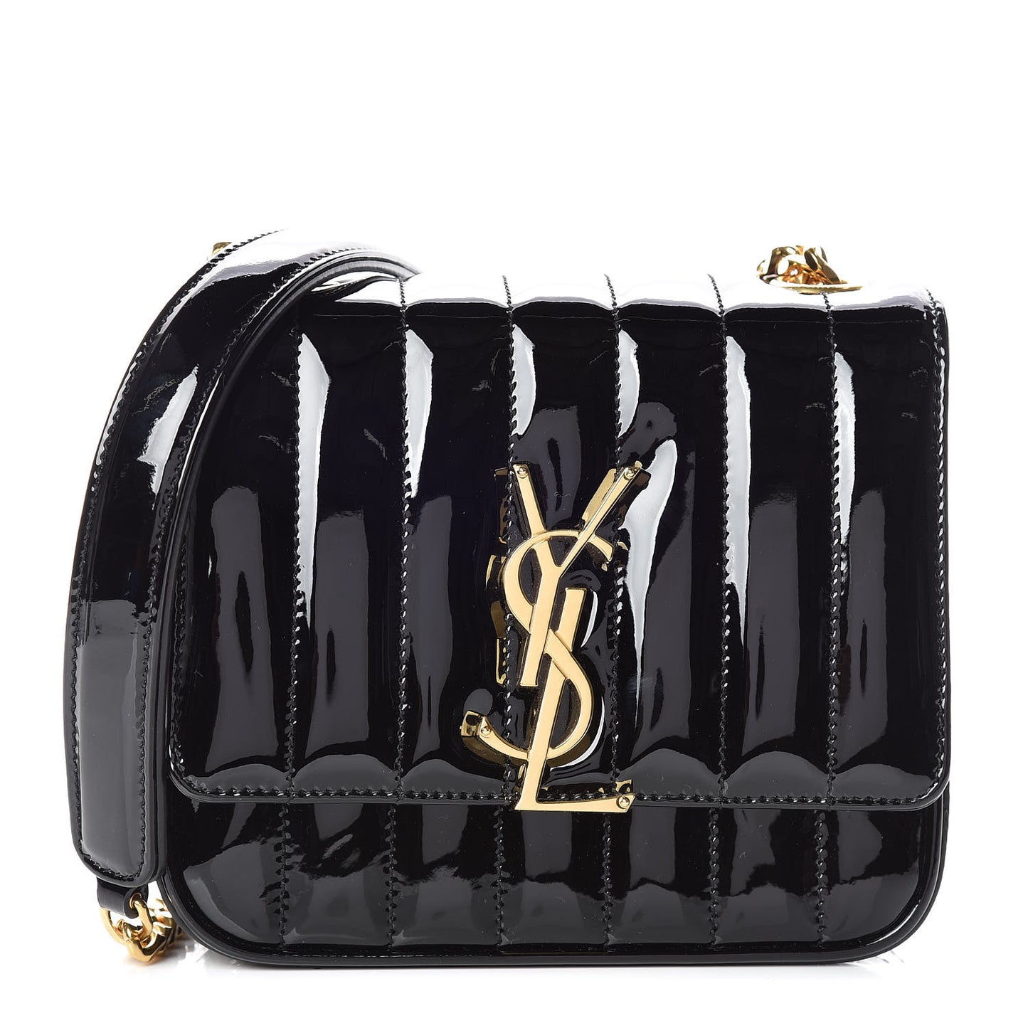 Patent Calfskin Matelasse Monogram Small Vicky Chain Bag Black