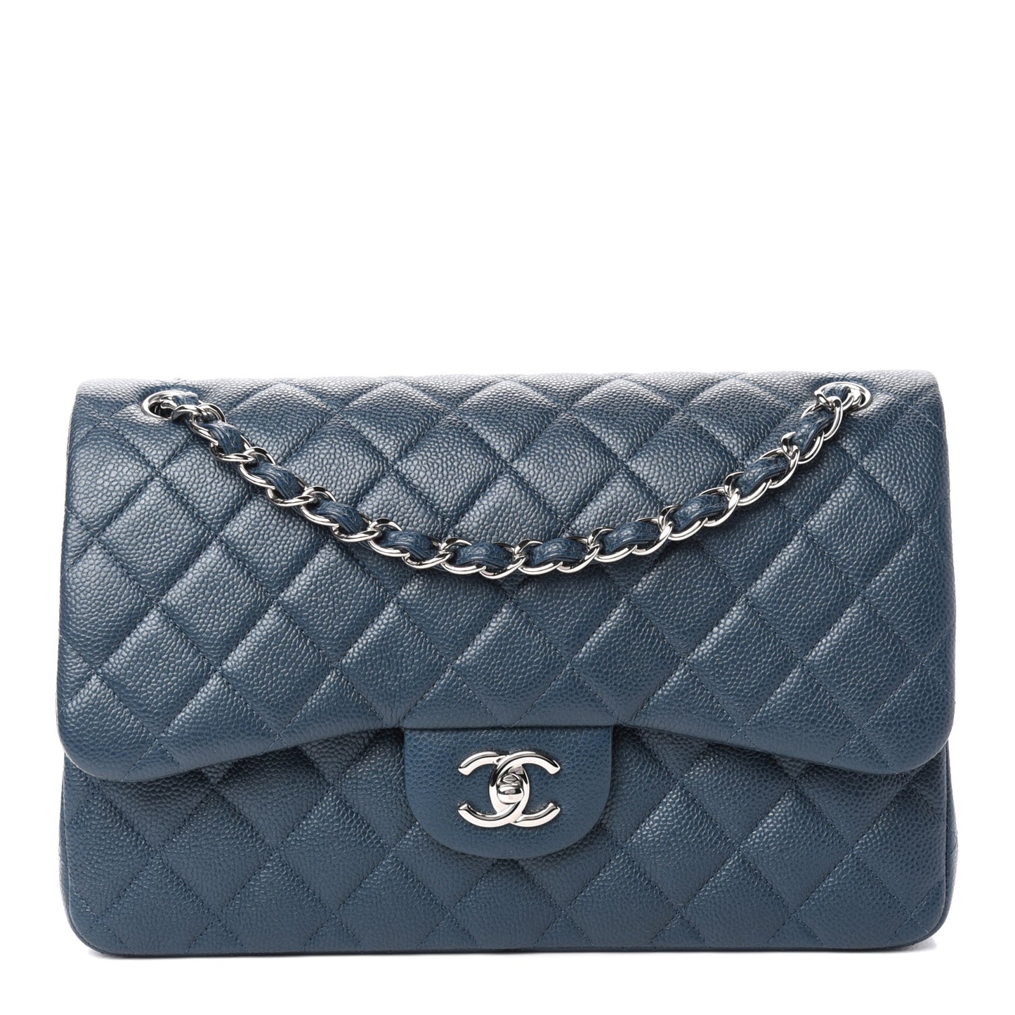 Metallic Caviar Jumbo Double Flap Blue