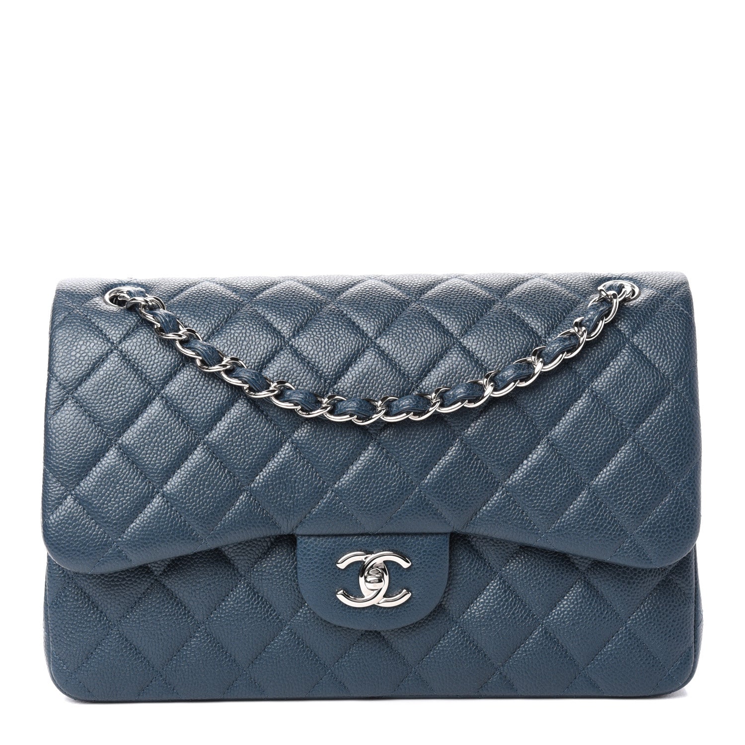 Chanel Metallic Caviar Jumbo Double Flap Blue 1 of 11