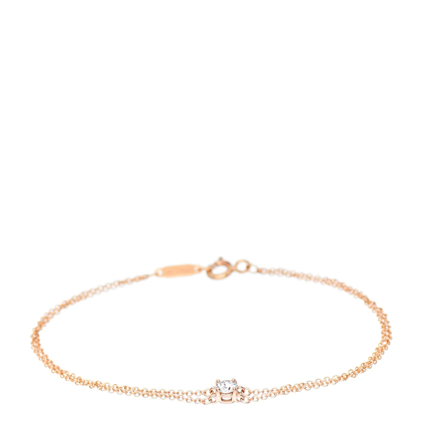 18K Rose Gold Diamond .17ct Solitaire Double Chain Bracelet