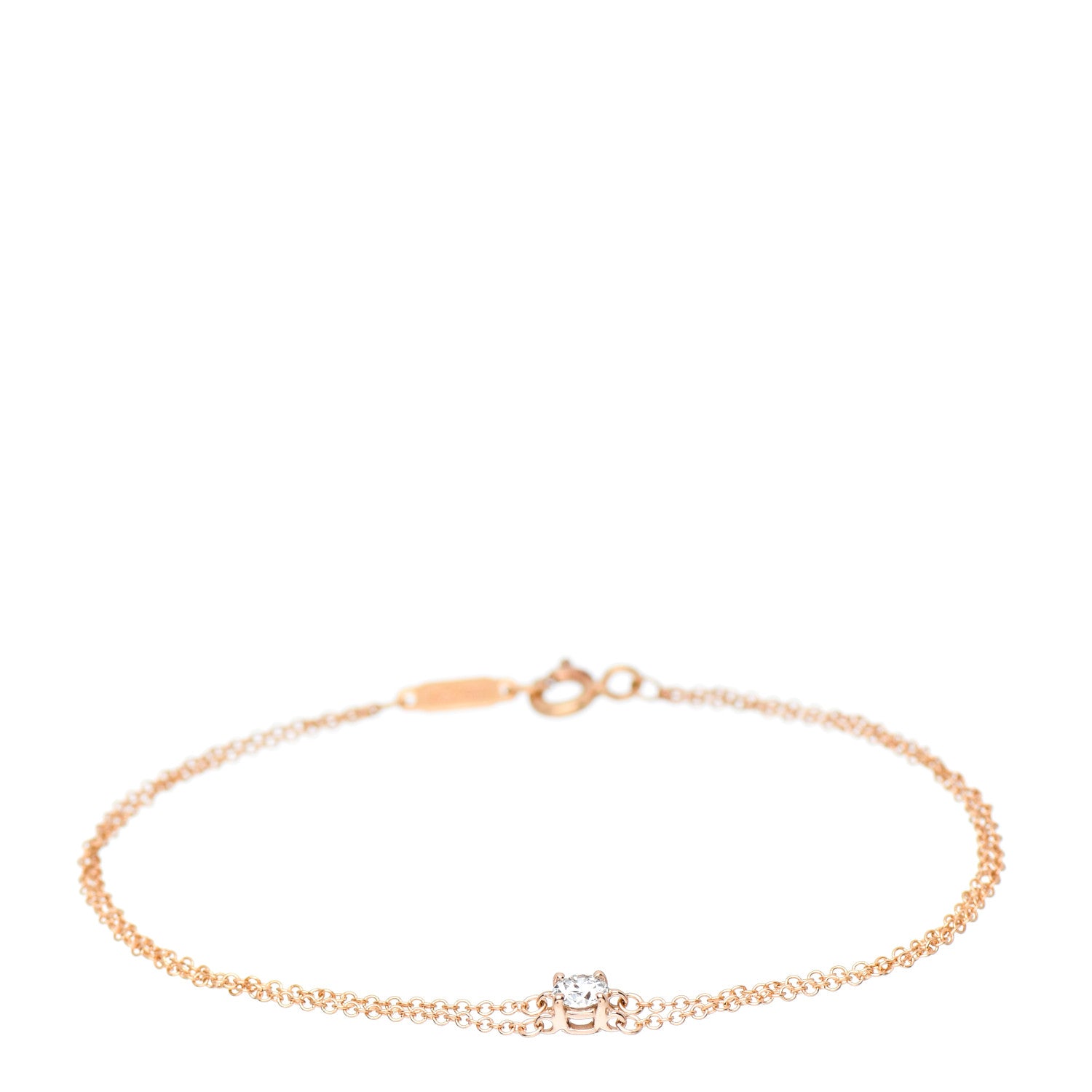 Tiffany 18K Rose Gold Diamond .17ct Solitaire Double Chain Bracelet 1 of 5