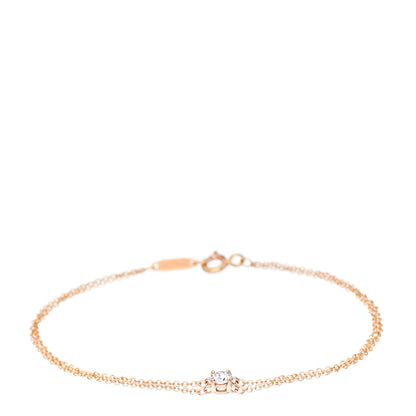 Tiffany 18K Rose Gold Diamond .17ct Solitaire Double Chain Bracelet 1 of 5