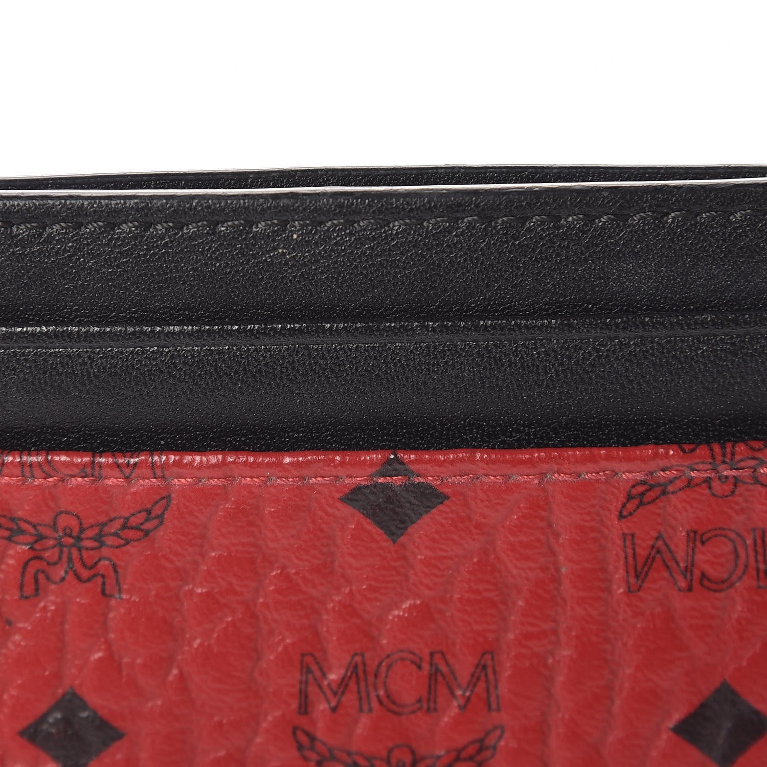 MCM Calfskin Visetos Mini Card Case Black Ruby Red 7 of 9