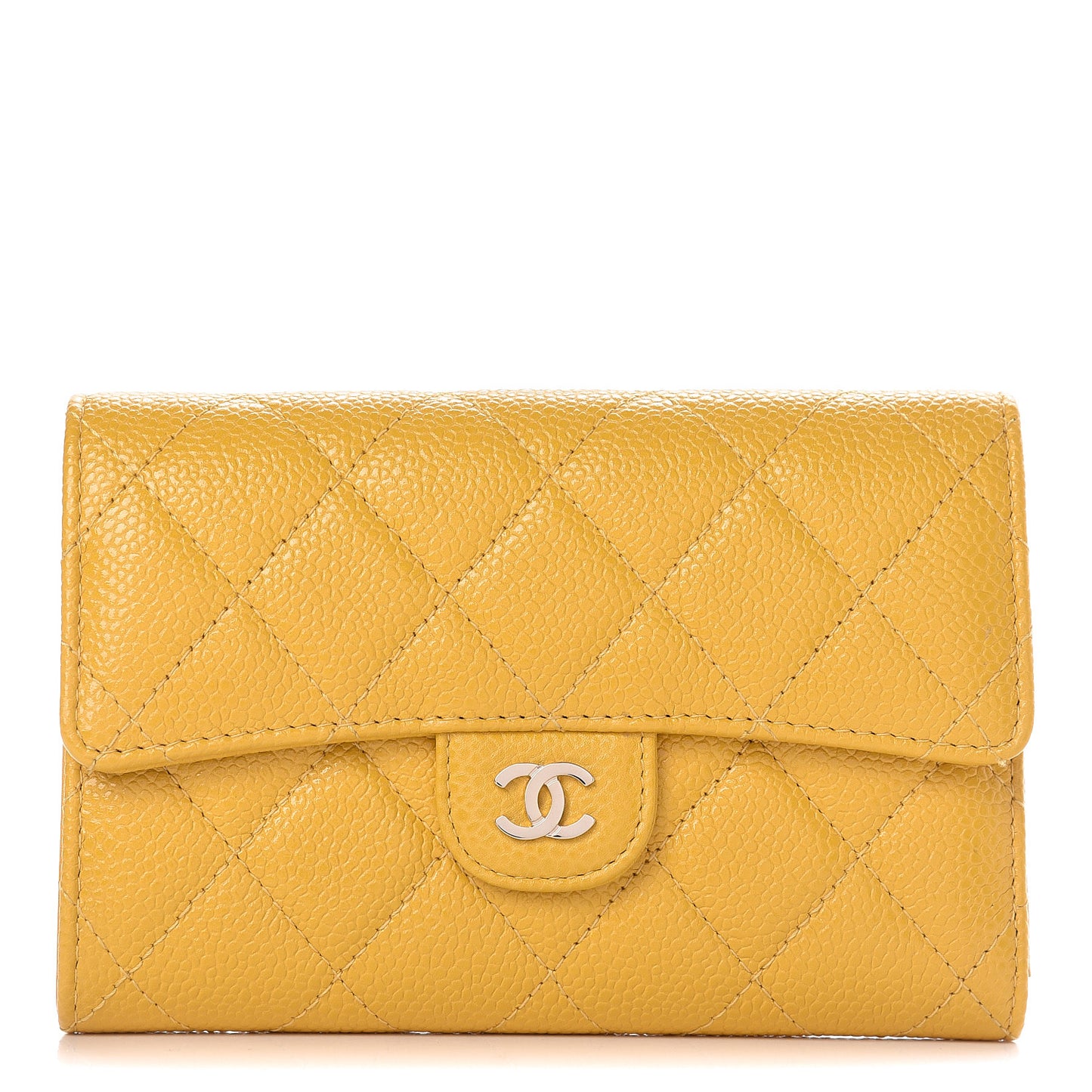 Caviar Quilted Medium Flap Wallet Yellow