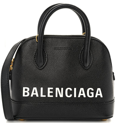 Balenciaga Grained Calfskin Logo XXS Ville Top Handle Bag Black White 8 of 10