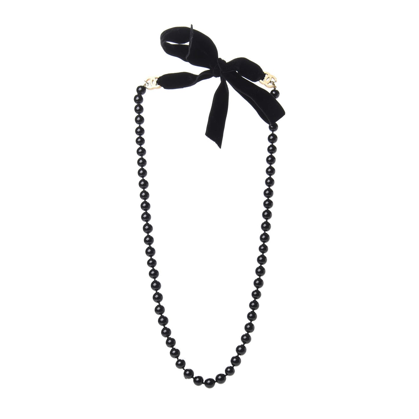Beaded CC Long Necklace Gold Black