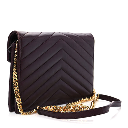Saint Laurent Calfskin Matelasse Chevron Monogram Envelope Chain Wallet Rouge Legion 3 of 10