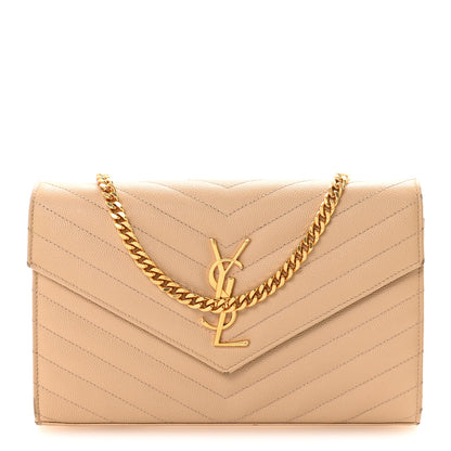 Saint Laurent Grain De Poudre Matelasse Chevron Monogram Chain Wallet Nude Powder 1 of 9