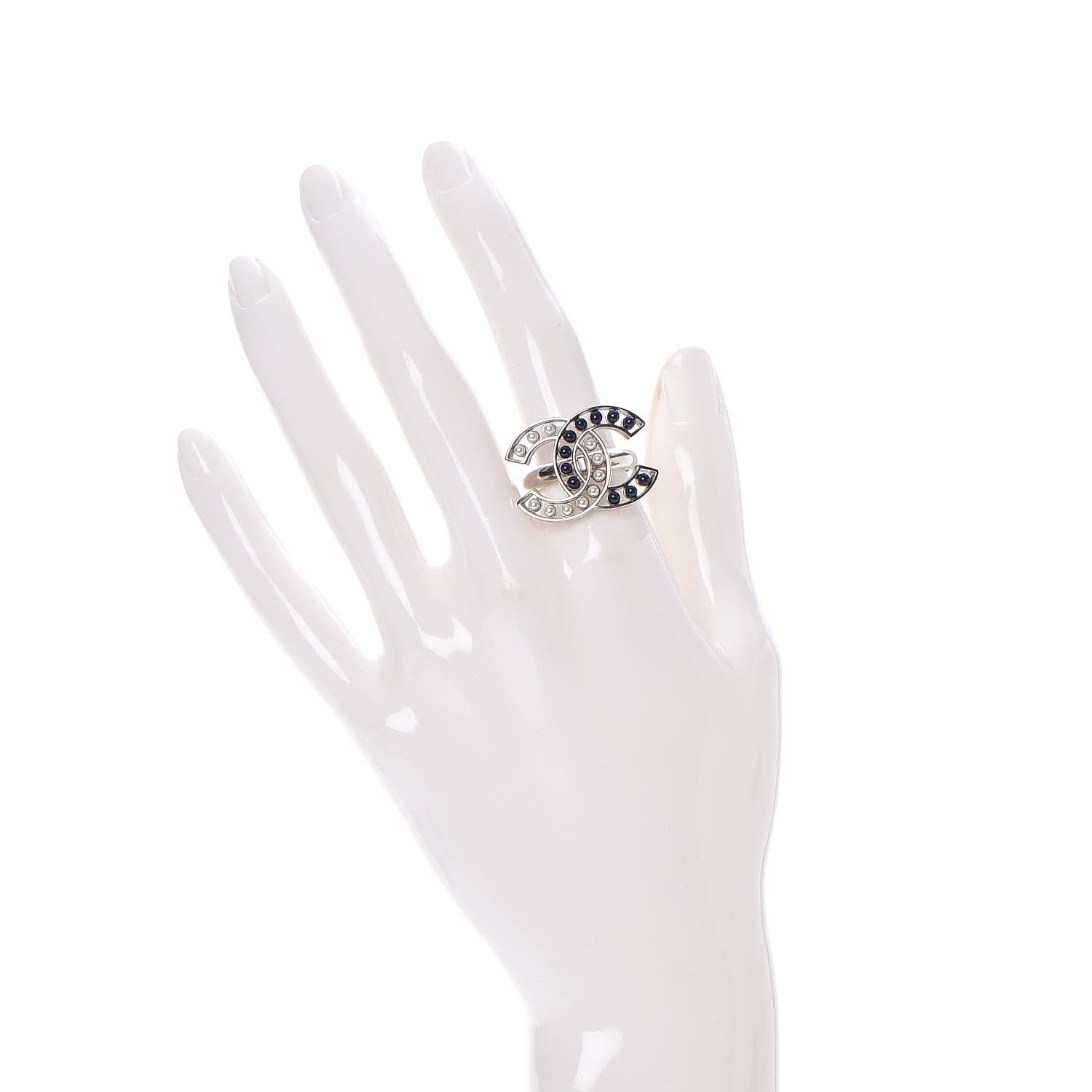Chanel Pearl Bead CC Ring 7 Silver 2 of 4