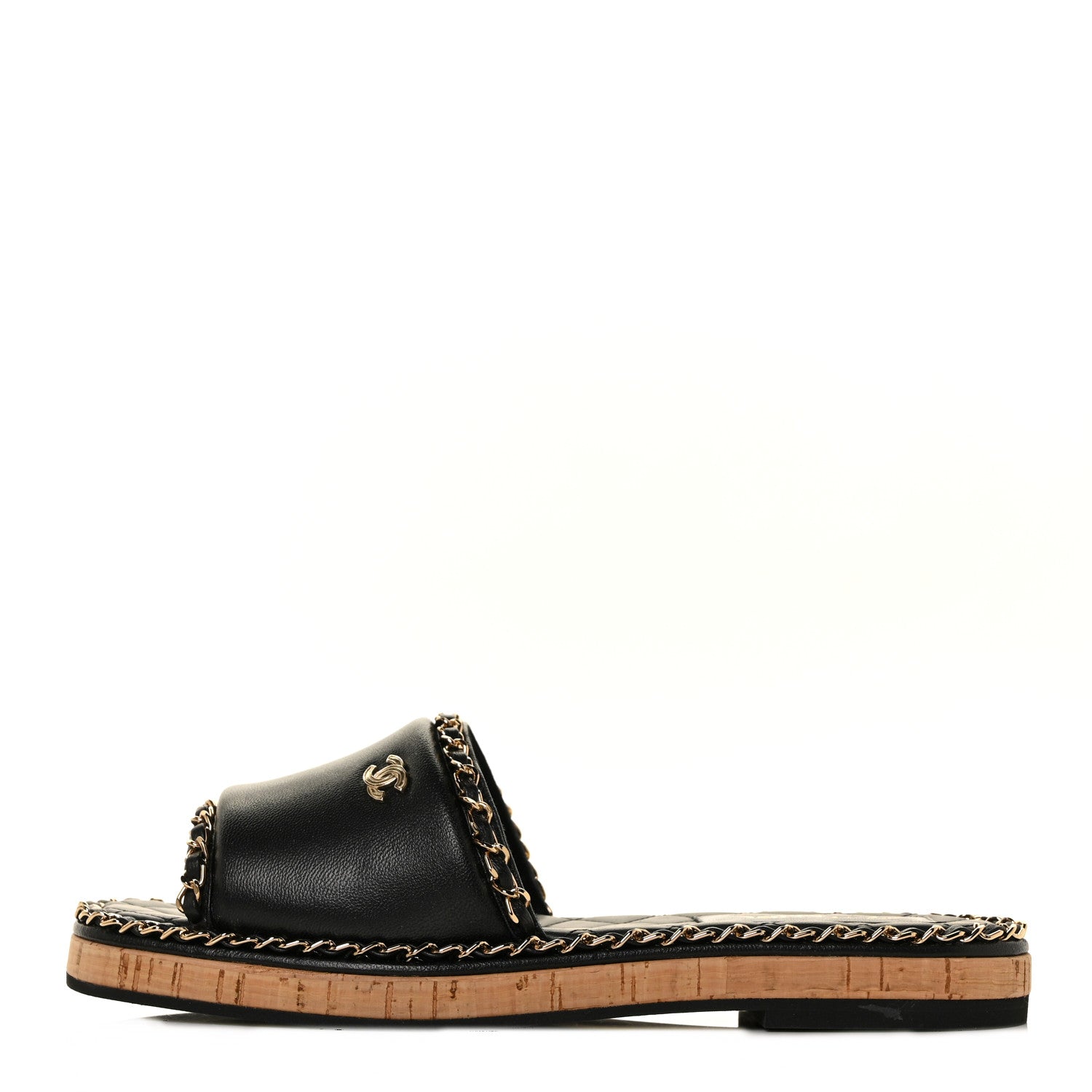 Chanel Lambskin Chain Cork Slide Sandals 39 Black 1 of 9