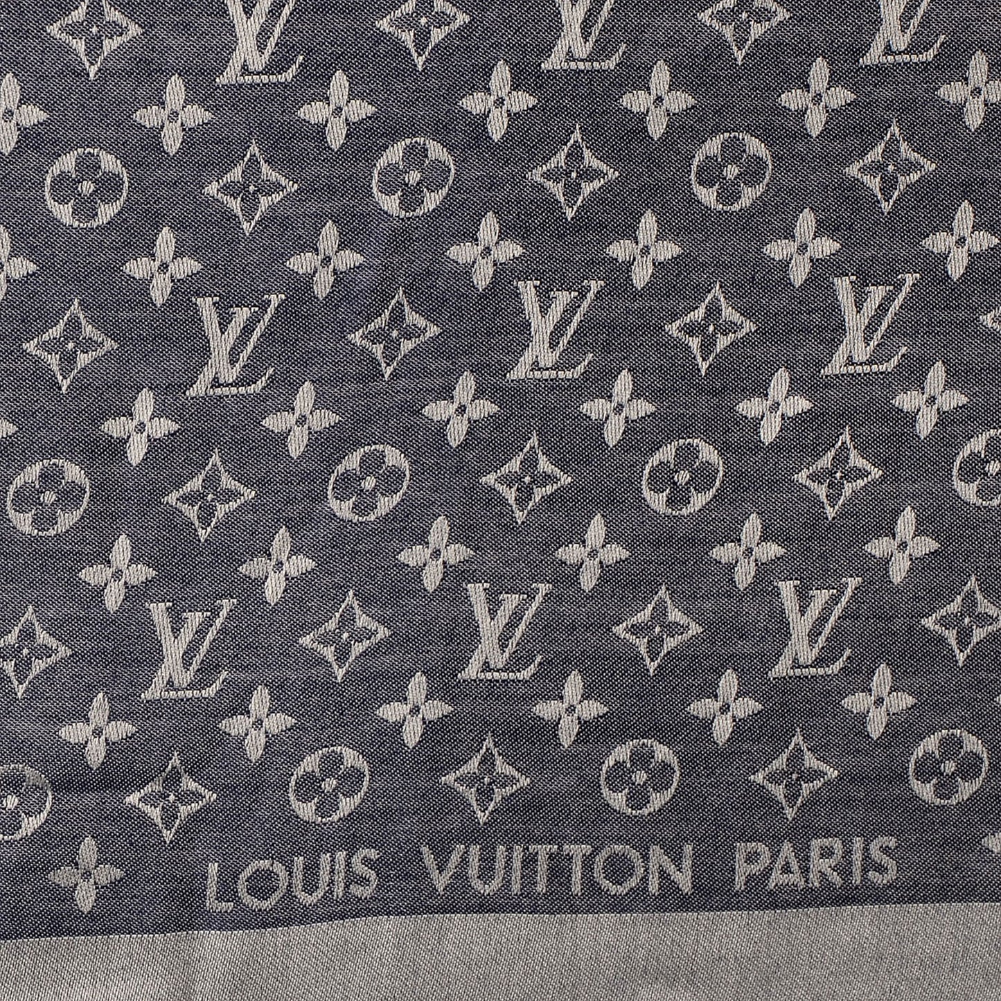 Wool Silk Monogram Denim Shawl Blue
