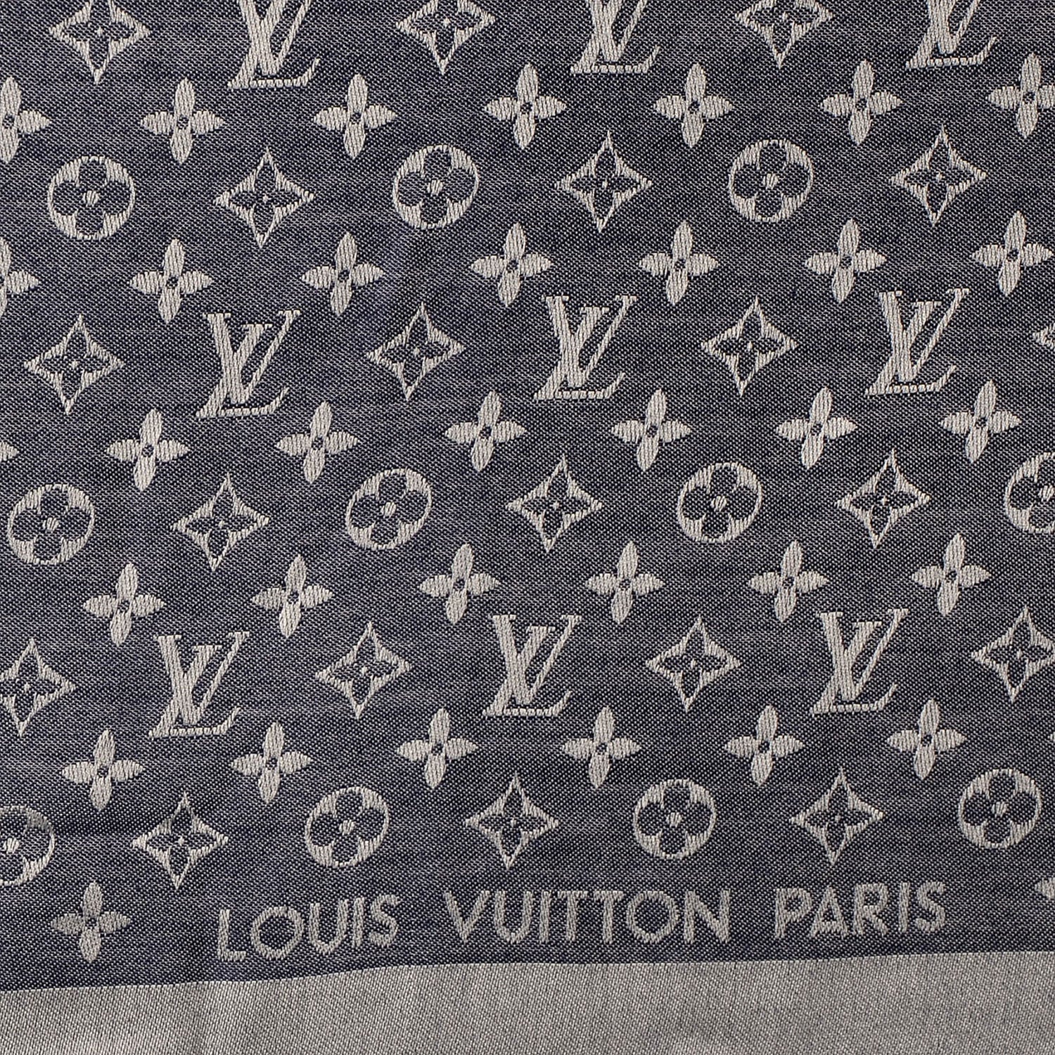 Louis Vuitton Wool Silk Monogram Denim Shawl Blue 4 of 5