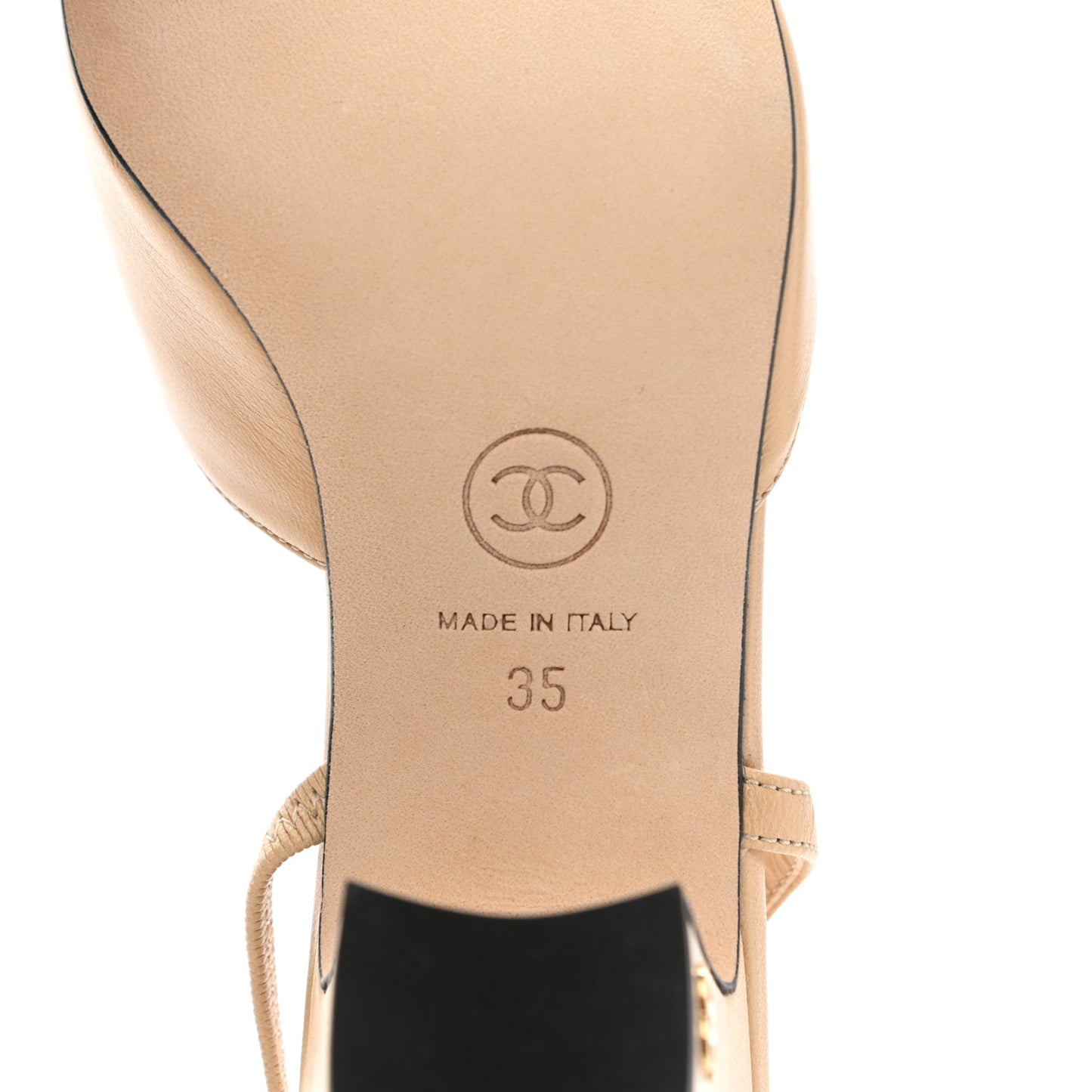 Goatskin Grosgrain Cap Toe CC Slingback Pumps 35 Beige Black