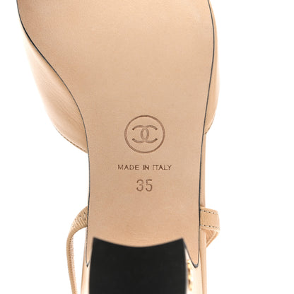 Chanel Goatskin Grosgrain Cap Toe CC Slingback Pumps 35 Beige Black 7 of 9