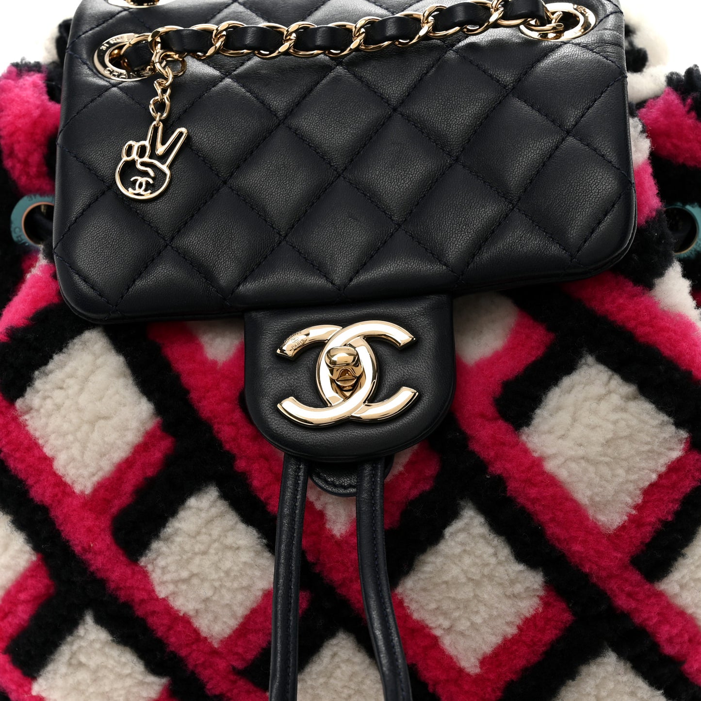 Lambskin Shearling Small Urban Spirit Backpack White Fuchsia Navy