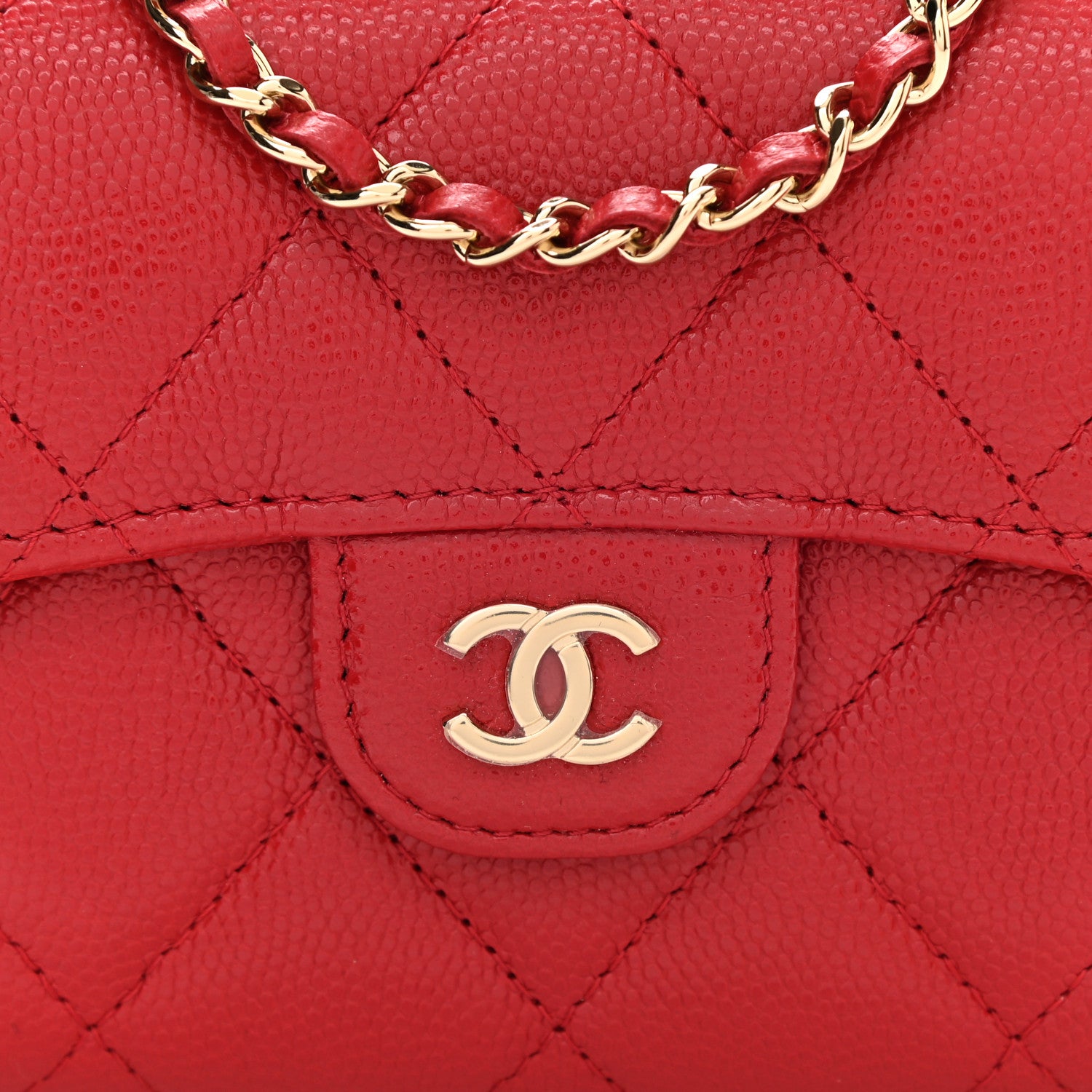 Chanel Caviar Quilted Flap Card Holder On Chain Red 8 of 10