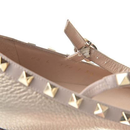 Valentino Garavani Metallic Pebbled Calfskin Rockstud Cage Ballerina Flats 39 Sasso Poudre 8 of 10