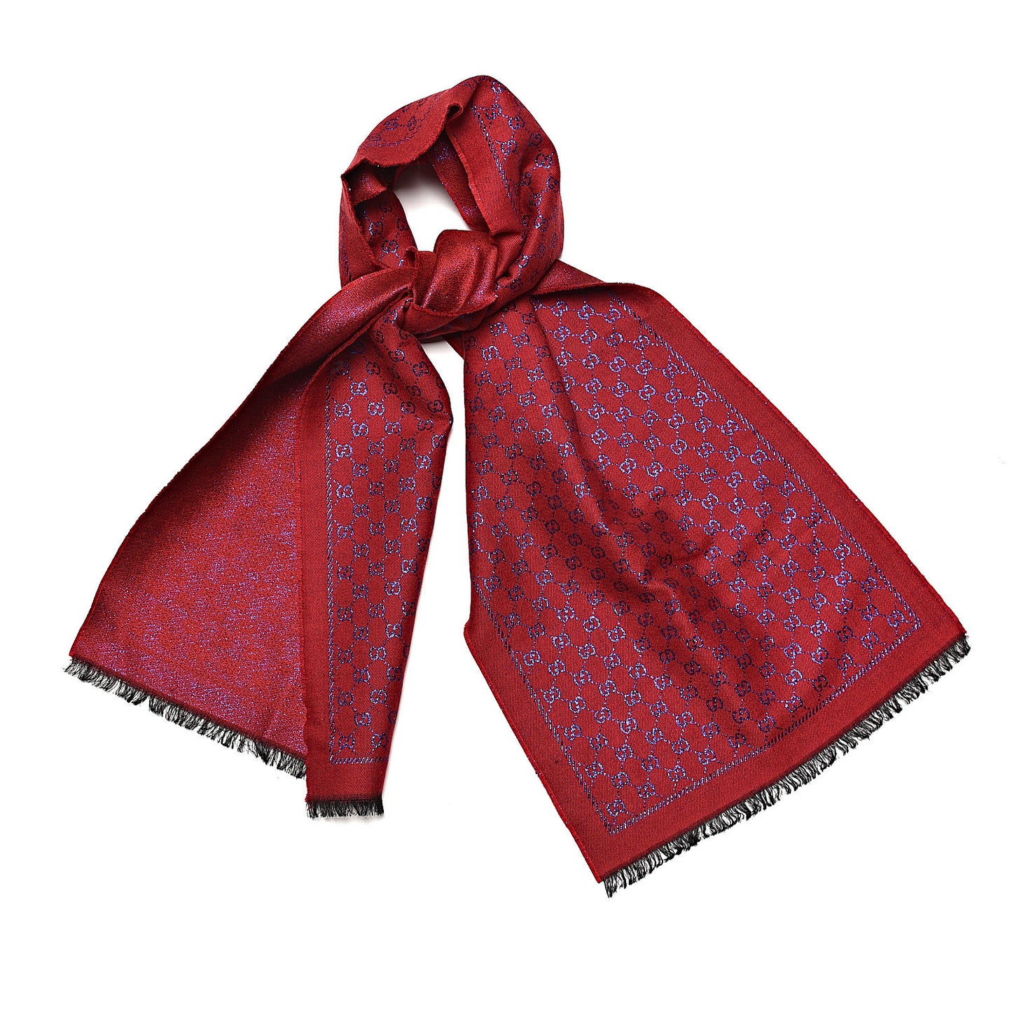 Wool Silk Jacquard GG Monogram Stenix Scarf Red Sky Blue
