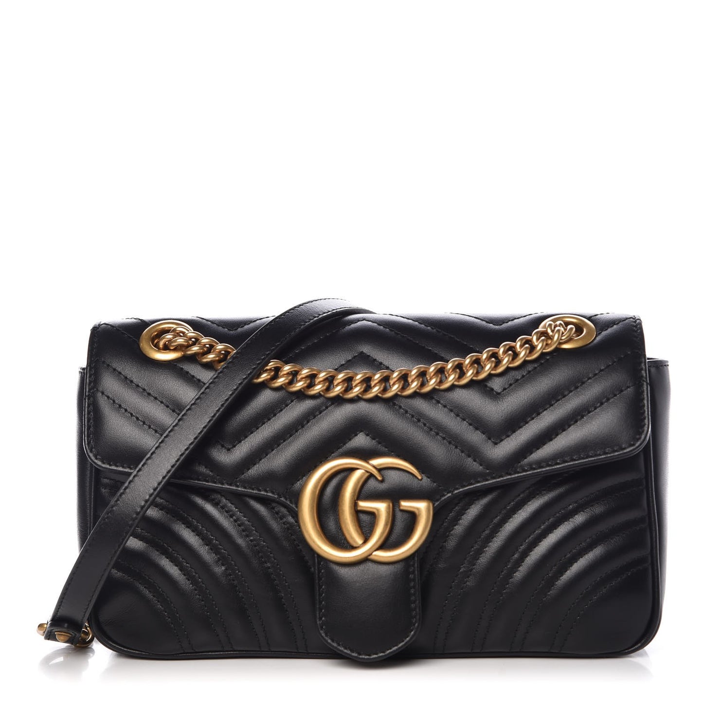 Calfskin Matelasse Small GG Marmont Shoulder Bag Black