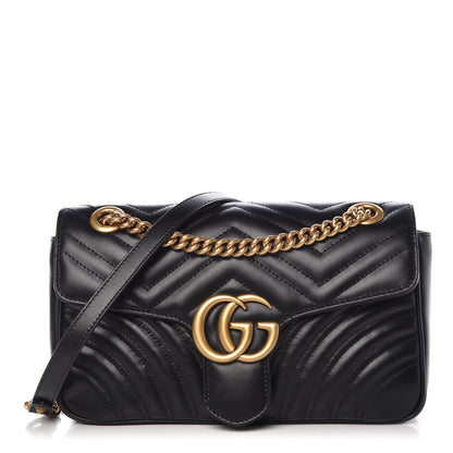 Gucci Calfskin Matelasse Small GG Marmont Shoulder Bag Black 1 of 8